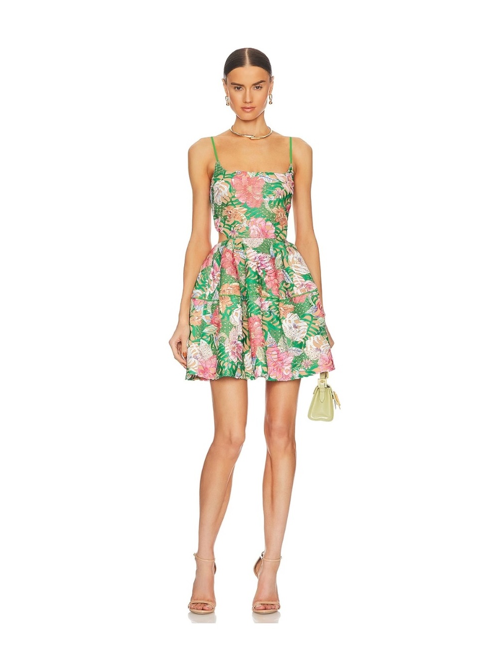 Elliatt Green Floral Spaghetti-Strap Mini Dress